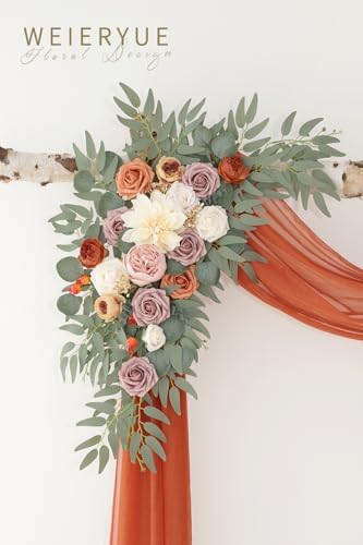 Artificial Wedding Arch Flowers Kit(Pack of 3),2Pcs Artificial Flower Arch Decor,1Pcs Sheer Drape for Wedding Ceremony Arbor for WeddingCeremony (Burnt Orange Wedding) - Image 3