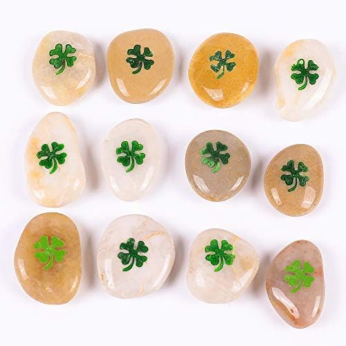 ROCKIMPACT 50 Pieces Four Leaf Clover Good Luck Pocket Rocks, Green Shamrock Stones, Engraved, 2"-3" Each - Image 2