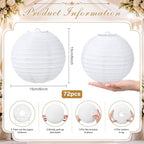Treela 72 Pack White Chinese Paper Lanterns for Wedding Party Decor, 6" - Image 2