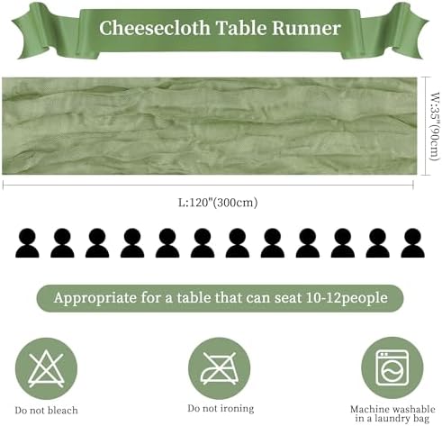 12 Pack Sage Green Cheesecloth Table Runner 35×120Inch Fall Boho Home Decor - Image 2