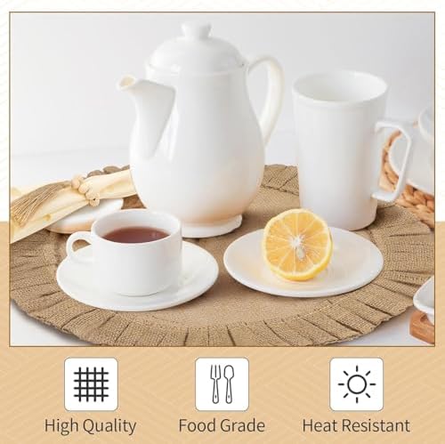 Gejoy 72 Pcs Burlap Placemat Wood Napkin Ring Dinner Napkin, Natural - Image 5