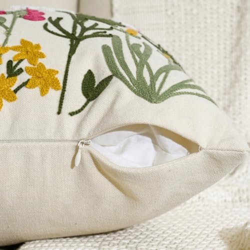 AVOIN colorlife Spring Summer Floral Daisy Embroidered Throw Pillow Covers, 14 x 36 Inch Beige Colorful Flowers Decor Tufted Patterned Linen Cushion Case for Sofa Couch Set of 2 - Image 7