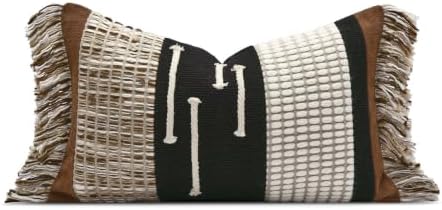 Black Boho Lumbar Throw Pillow Cover 12x20 by AIBUHOME