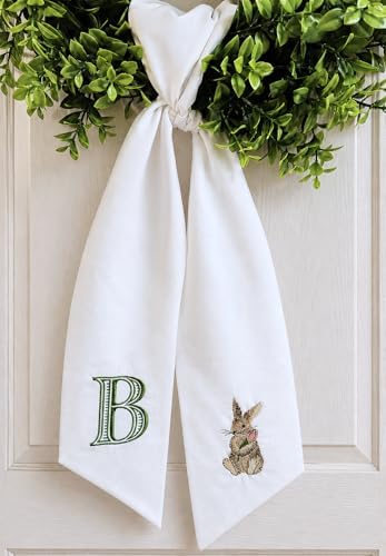 Monogram Wreath Sash, Spring Wreath Sash, Easter Bunny Wreath Sash, Spring Decor, Front Door Decor, Custom Monogram Door Decor - Image 2