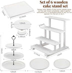 Roowest Wood Cake Stands Set of 6 Wood Dessert Tower Dessert Trays Desert Stands Cupcake Stand Rustic 3 Tier Farmhouse Cupcake Serving Stands with Dessert Trays for Tea Party(White) - Image 3