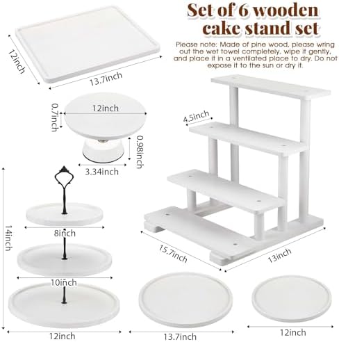 Roowest Wood Cake Stands Set of 6 Wood Dessert Tower Dessert Trays Desert Stands Cupcake Stand Rustic 3 Tier Farmhouse Cupcake Serving Stands with Dessert Trays for Tea Party(White) - Image 3