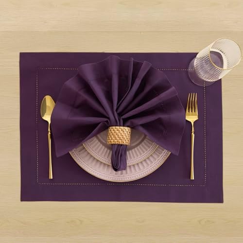 Solino Home Cotton Linen Napkins Purple Hemstitch, 20 x 20 in, Set of 4 - Image 2