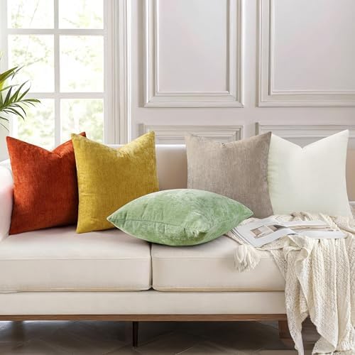 decorUhome Soft Chenille Cream White Throw Pillow Covers 24X24 Set of 2 - Image 4