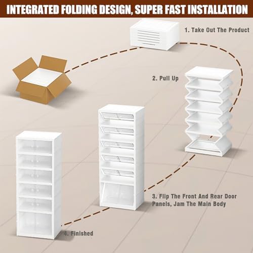 Shoe Box Foldable Storage Box Easy Assembly Collapsible Shoes Rack Clear Shoe Storage Cabinet Shoe Organizer Shoe Container Box with Lids Large Size Shoe Rack (9 layers clear door) - Image 4