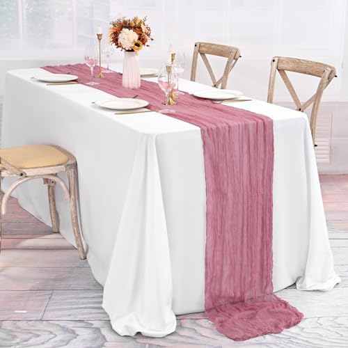 20 Pack Dusty Rose Table Runner 10Ft Cheesecloth Table Runner Boho Gauze Cheese Cloth Table Runners Romantic Long Sheer Fabric Table Runners for Wedding Party Bridal Shower - Image 3