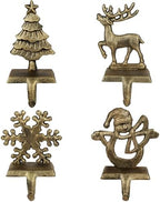 OCTERIC 4Pcs Stocking Holders, Reindeer Snowman Snowflake Christmas Tree Metal Mantel Hooks, Anti-Slip Heavy Duty Solid Cast Iron Mantle Hangers Xmas Décor for Fireplace Holiday Indoor Decoration by OCTERIC