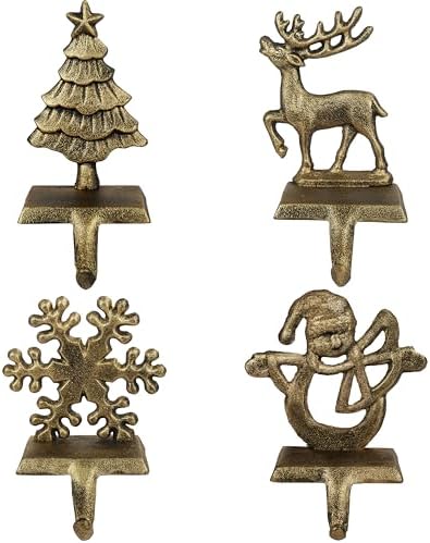 OCTERIC 4Pcs Stocking Holders, Reindeer Snowman Snowflake Christmas Tree Metal Mantel Hooks, Anti-Slip Heavy Duty Solid Cast Iron Mantle Hangers Xmas Décor for Fireplace Holiday Indoor Decoration by OCTERIC