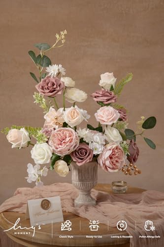 Ling's moment Artificial Pink Flowers Combo, Dusty Rose & Blush, Grand - Image 2