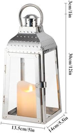 TRIROCKS Stainless Steel Candle Lanterns 12''H Decorative Candle Holders with Tempered Glass for Indoor Outdoor Porch Garden Parities and Wedding(Silver) - Image 3