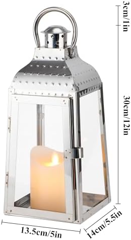 TRIROCKS Stainless Steel Candle Lanterns 12''H Decorative Candle Holders with Tempered Glass for Indoor Outdoor Porch Garden Parities and Wedding(Silver) - Image 3