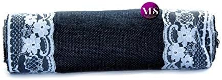 VDS Pack of 10, Burlap Table Runner with White Lace Edge, 100% Natural Jute Rustic Hessian Table Cloth Centerpiece for Wedding Birthday Party Banquet Table Decoration (Size 12X108 Inch)(Black) - Image 4