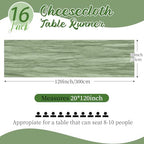 16 Pack Sage Green Cheesecloth Table Runners 20x120 Inch Gauze Table Runner Cheese Cloth 10FT Green Table Runner Rustic Sheer Runner for Wedding Baby Shower Birthday Party Table Decor - Image 2