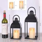 Lanterns Decorative Indoor 15" 11" Set of 2 Black Metal Lantern with Candle - Image 2