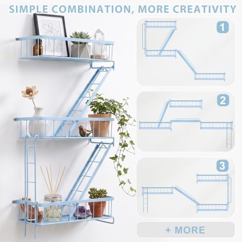 Fire Escape Wall Shelf, NYC Wall Decorative Floating Shelves, Sky Blue - Image 4