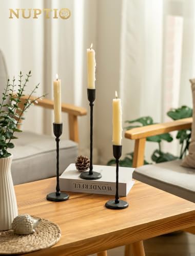 NUPTIO Cast Iron Candlestick Holders: Black Candle Stick Holder Set of 3 - Image 2