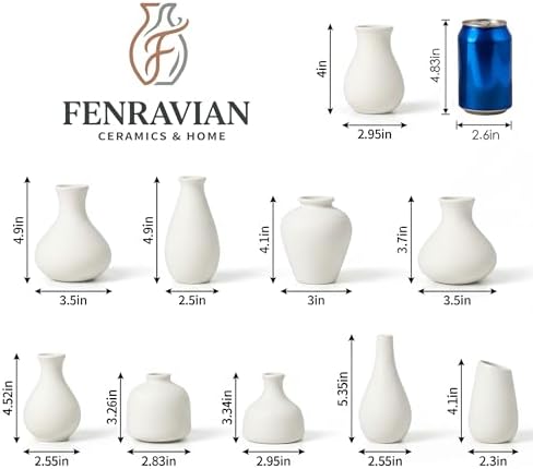 White Ceramic Bud Vase Set of 10, Small Vases for Pampas Grass, Flowers, Mini Vases for Modern Home Decor, Minimalist Decor, for Living Room, Dining Table & Shelves - Image 2