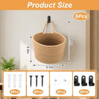 6 PCS Wall Hanging Basket Set Handwoven Cotton Rope Hanging Fruit Basket Organizer with Hooks Boho Decorative Storage Bins for Home Kitchen Office Door Wall - Image 2