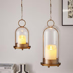 Candle Holder Lanterns, Handcrafted Metal & Glass with Modern Aesthetic Design, Hurricane Pillar Candlestick Holders, Table or Hanging Decorations Set of 2, 5.1" & 4.4" Diameter, Gold - Image 5