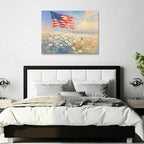 Patriotic Canvas Wall Art 4th of July American Flag in Daisy Field Oil Painting USA Flag Floral Picture Wall Decor Independence Day Home Decor for Living Room Bedroom 24x32in - Image 6