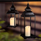 Decorative Candle Lanterns Set of 2, Black Metal for Indoor & Outdoor - Image 6