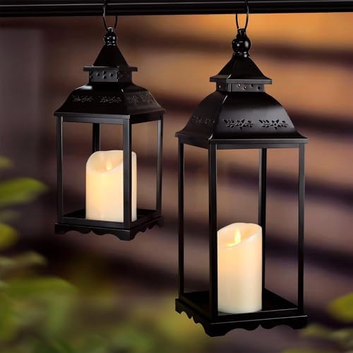 Decorative Candle Lanterns Set of 2, Black Metal for Indoor & Outdoor - Image 6