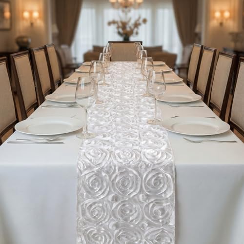 4 Pcs Rosette Table Runner 14x108 Inch for Wedding, White - Image 6