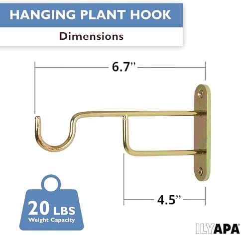 Ilyapa 3 Pack Metal Wall Plant Hangers - 7 Inch Plant Hanger for Indoor - Rustic Brass Finish Hooks for Hanging Plants, Baskets, and Macrame - Indoor Hangers for Plants, Lanterns or Wind Chimes - Image 2