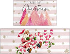 Merry Christmas Kitchen Rugs and Mats Set of 2,Pink Christmas Trees Santa Claus Joy Xmas Winter Holiday Sink Floor Mat Non Skid Washable for Home Farmhouse Christmas Decor 17"x47"+17"x30" by Xsinufn