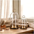 Metal Candle Holder Handmade Glass,Brass Dome Hurricane Glass Candle Holder by Unknown