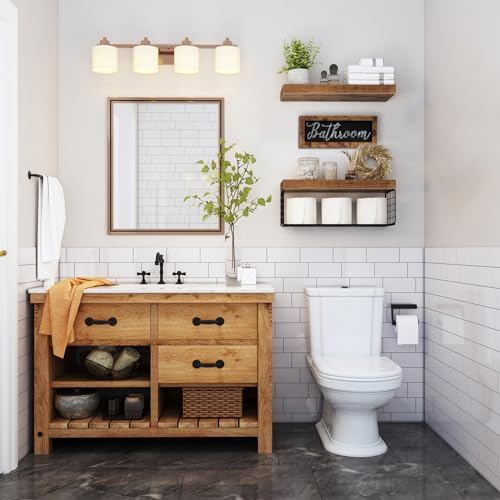 QEEIG ‎Bathroom Shelves with Decor Sign (Brown, 15.7") - Image 2