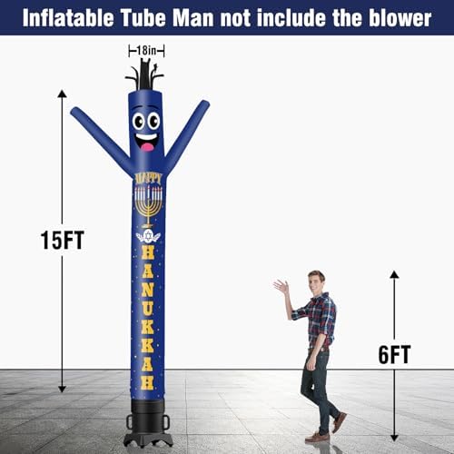 15FT Tall Hanukkah Inflatable Tube Man (18''Diameter) Wacky Wavy Dancing Guy for Outdoor Decoration Advertising Business Promotion - Happy Hanukkah (Blower Not Included) - Image 2