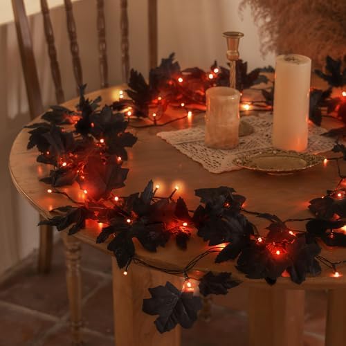 66ft Handmade 200 LED Halloween Garland,Artificial Maple Leaves String Lights Decor for Thanksgiving Fall Garland Decor lighted garland for Firepalce Winter Holiday Indoor Outdoor Room Autumn Harvest - Image 5