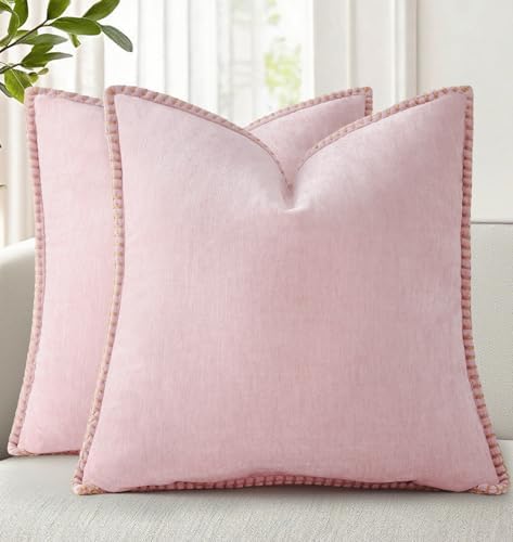 decorUhome Soft Chenille Throw Pillow Covers 24x24 Set of 2 Blush Pink by decorUhome