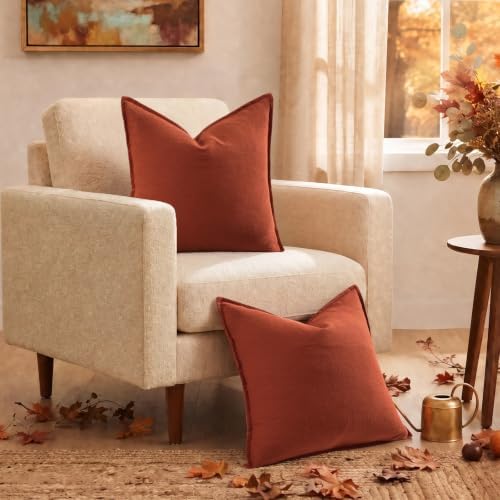 decorUhome Fall Rust Linen Throw Pillow Covers 24x24 Set of 2 - Image 2