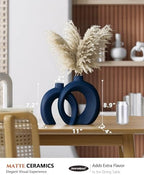 Blue Vase Set of 2 - Donut Navy Vases Home Decor, Modern Coastal Decor - Decorative Vase, Ceramic Decorations for Living Room Coffee Table Bookshelf Shelf Console Mantle (Matte Navy Blue) - Image 6