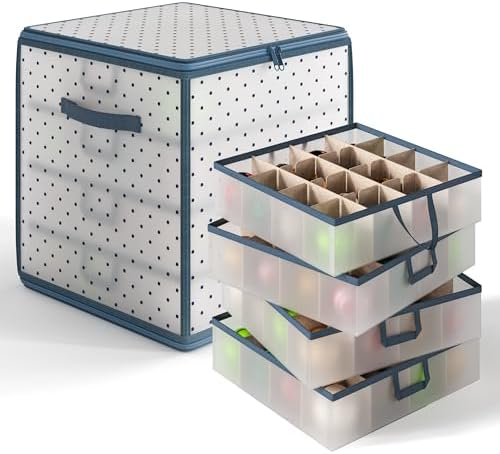 Hearth & Harbor Christmas Ornament Storage Box With 4 Inner Tray Dividers - Plastic Ornament Storage Container For 64 Holiday Ornaments or Decorations by HearthHarbor