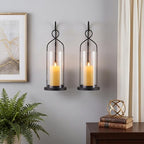 Set of 2 Black Wall Candle Sconces Decor Wall Candle Holder for Pillar Candles - Modern Metal Hurricane Lantern Decoration for Indoor Porch Fireplace Bathroom Living Room - Image 5