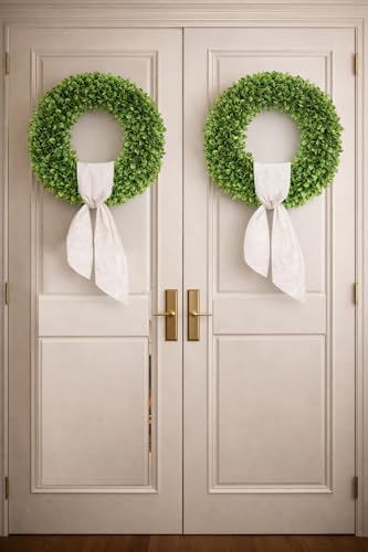 20 inch Artificial Boxwood Wreath for Front Door, Greenery Spring Summer Wreath for All Seasons with Sash，St Patrick's Day Decoration, Farmhouse, Garden, Wedding, Indoor & Outdoor - Image 6