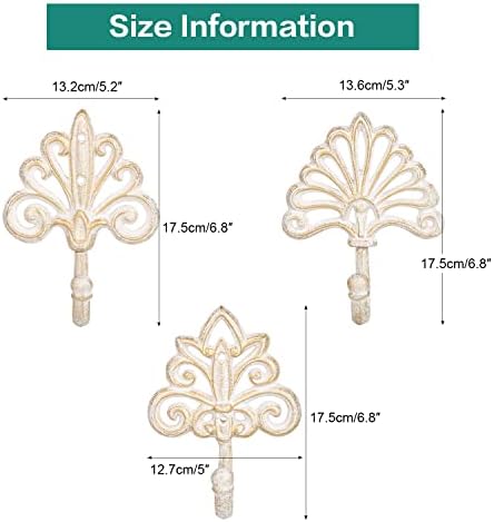 Sungmor Set of 3 Decorative Cast Iron Wall Hooks – Vintage Ornate Design with White Distressed Finish – Heavy Duty Rustic Wall Hangers for Entryway, Bathroom, Kitchen, or Bedroom Decor - Image 7