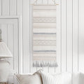 BlissBlush Long Vertical Wall Hanging Tapestry Woven Boho Farmhouse Decor Gray Cream Tassel Handmade Wall Art Decoration for Bedroom Living Room Dorm Nursery Apartment, 16x39 INCH by BlissBlush