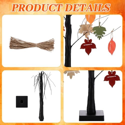 Briwooody 24'' Thanksgiving Tree Kit with I am Thankful for Leaves, Thankful Tree Kit with Writing Pen Hemp Rope DIY Fall Decorations Craft for Autumn Desktop Decor Thanksgiving Gift - Image 3