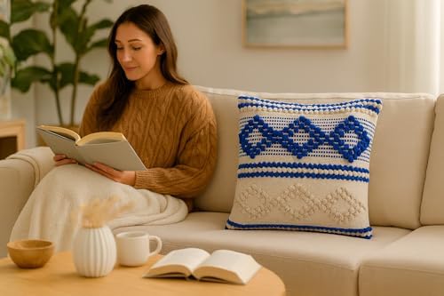 TreeWool 100% Cotton Woven Throw Pillow Cover (Pack of 1, 18" x 18", Blue) - Image 7