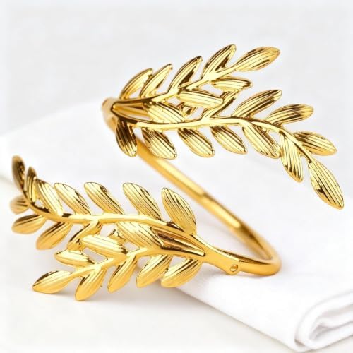 Gold Napkin Rings Set of 24, Leaf Metal Napkin Holders - Image 7