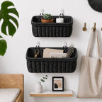 AceList Wall Hanging Basket, Boho Style Hand-Woven Hanging Storage Baskets - Set of 2, Ideal for Kitchen, Garden, Boho Room Decor, and Living Room (Black, 2 pc (large)) - Image 4