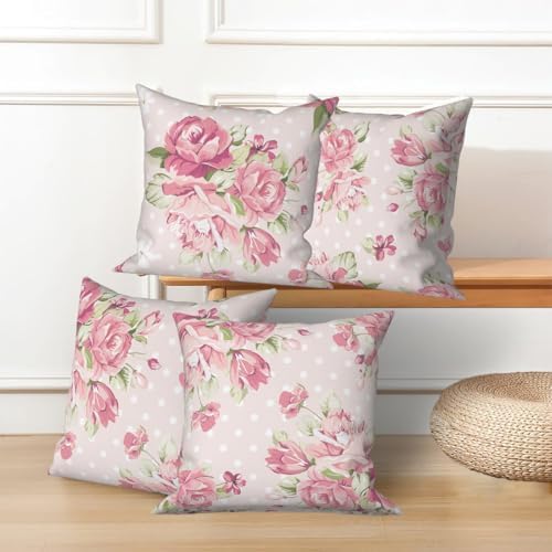 Pink Flower Throw Pillow Covers 24"x24" Set of 4, Romantic Spring Blooming Red Roses Floral Cushion Cases for Couch Chair Sofa Bed Living Room Garden Car Indoor Outdoor Home Decorative - Image 5